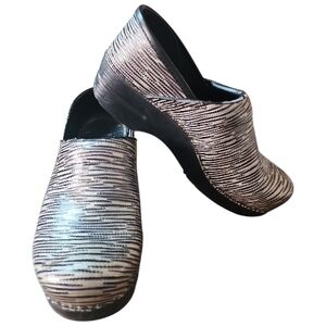 DANSKO | Women's Multi Twine Black Gold Silver Zebra Leather Nursing Clogs | 7.5